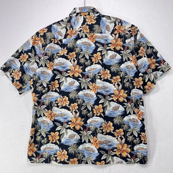 Vintage Campia Moda Shirt Men XXL Black Hawaiian Boat Ocean Cotton Aloha Floral - Picture 2 of 11
